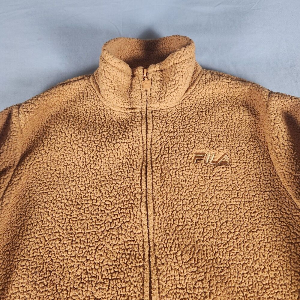 Fila Sherpa Fleece Jacket Mens Xl Brown Full Zip Teddy Pile Coat View 2